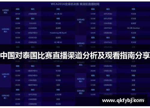 中国对泰国比赛直播渠道分析及观看指南分享